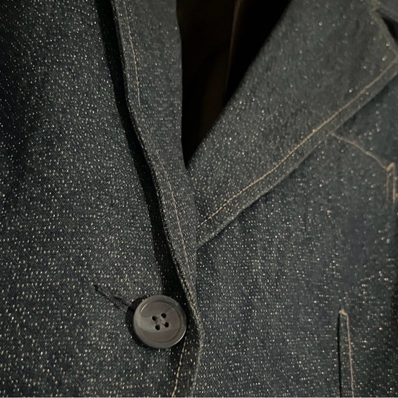 Denim Blazer Metallic Silver Sparkle Blue Jeans Jacket - Picture 4 of 5